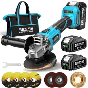 SEESII Cordless Angle Grinder Kit with 2x4.0Ah Batteries, 10000RPM Brushless Electric Metal Grinder w/ 4-1/2" Cutting Wheel, Flap Wheel, and Wool Carving Wheel for Precision Cutting & Grinding#SummerVibes