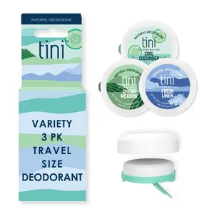Tini Naturals Mini Deodorant Travel Size Trio Variety Pack, Aluminum Free Shea Butter & Coconut Oil Deodorant, Fresh Linen, Cool Cucumber and Spring Meadow Scents, 0.4 oz each (3 Pack)