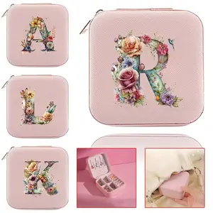Jewelry Box with Zipper Closure - Elegant Floral & Letter Print Design, Pastel Pink & Golden-Tone, Compact Size, Perfect Gift for Birthdays, Christmas, Valentine'S Day, Jewelry Boxes, Jewelry Organizer, Jewelry Storage, Jewelry Storage Unit