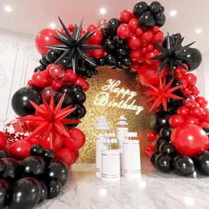 Red and Black Balloons Garland Arch Kit with Stars 200 count - 5 10 12 18 22inch Balloon and Confetti Balloons for 2025 Graduation Birthday Anniversary BBQ   Year Prom Party Decorations