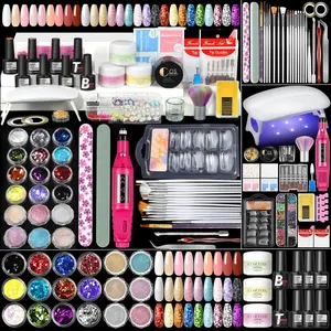 Acrylic Nail Kit for Beginners - All-In-1 Professional Set with 21Pc Acrylic Powder, 8Pc Gel Nail Polish, 6Pc Glitter Decoration Powder, Drill Light - Manicure Gifts for Women Diy Nail Kit Nail Art