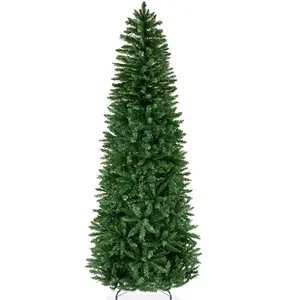 Best Choice Products Unlit Slim Pencil Christmas Tree Collection – 4.5ft to 12ft, Spruce, Black & White with Metal Base