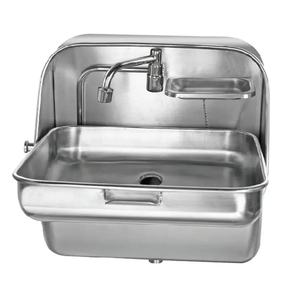 CNCEST 14.56inch Stainless Steel Caravan Boat RV Camping Wall Mount Folding Sink with Cold Water Tap and Waste Outlet