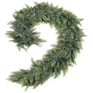 Realistic Cedar Wreath, Lifelike Artificial Christmas Greenery, 225 Cedar Branches, Ideal for Fireplace, Table, Staircase, Door Frame, Window, Indoor Outdoor Decor, Party Decoration