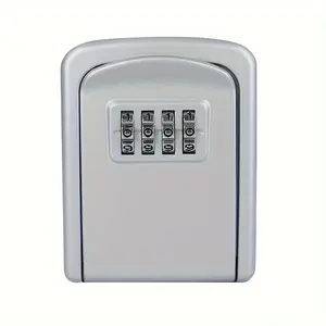 SilveryFull metal medium size 4-Digit Combination Lock Key Box Outdoor Key Safe Wall-Mounted Steel Metal Key Storage Box Anti-Prying And Anti-Rust Design Suitable for Garage / Construction Site / Home / Office / Warehouse Easy to Install