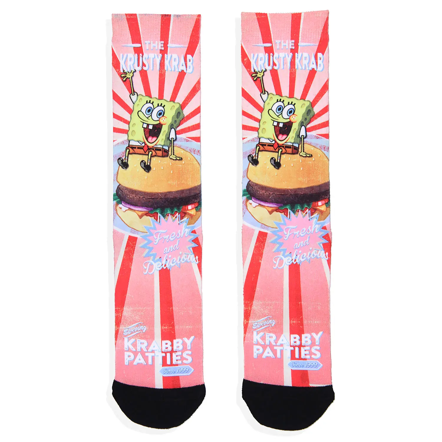 Nickelodeon SpongeBob SquarePants Krabby Patties Sublimated Crew Socks, Spandex, Spongebob Krabby Patties