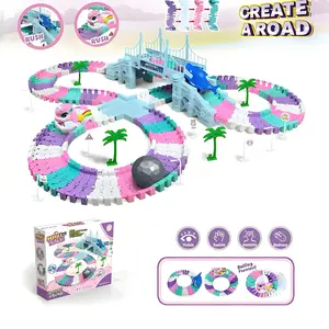 Magical Unicorn Kingdom Track in Dreamy Blue Colors, DIY Creative Building Set for Ages 3+, Indoor Play and Birthday Gifts