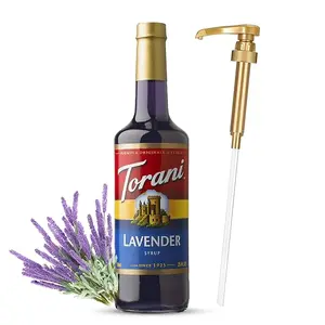 Torani Lavender Syrup for Coffee, Cocktails, Lemonade & More – 25.4 fl oz Floral Beverage Mixer with Jimoco Pump – Smooth, Barista-Style Drink Enhancer