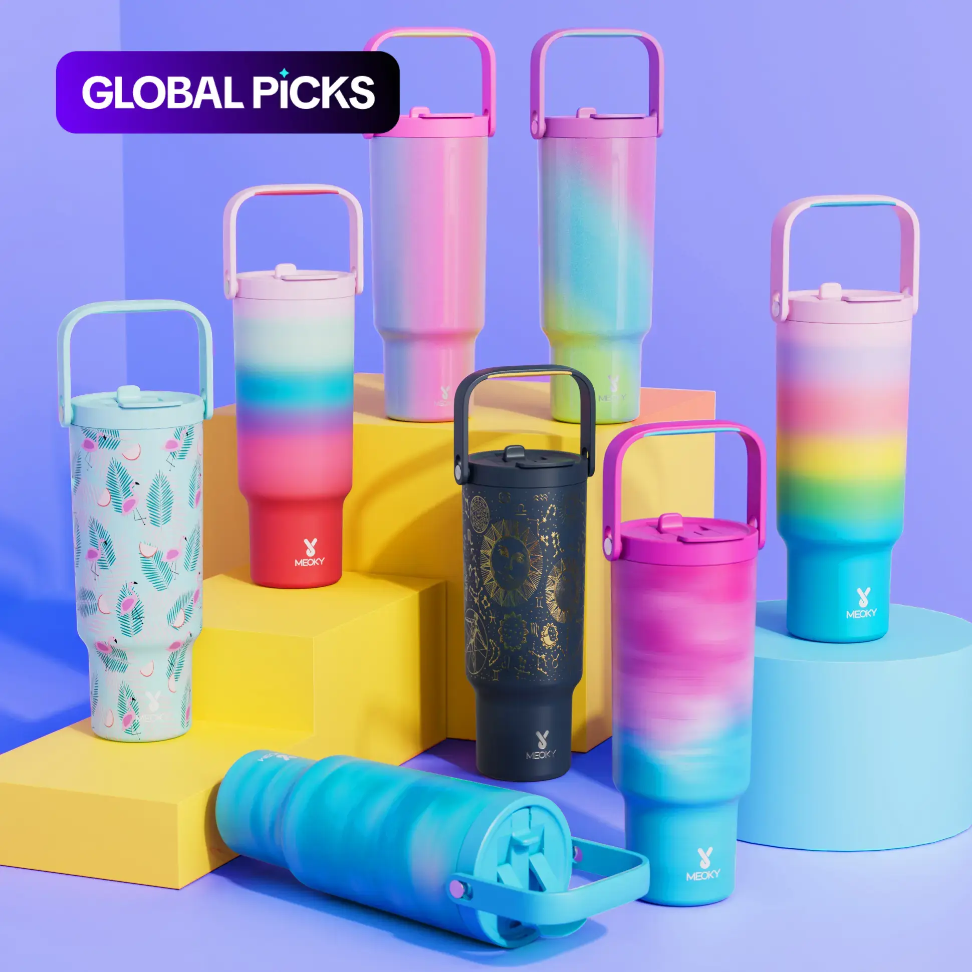 【Meoky】32oz & 40oz Dual-Spout Handle Tumbler, Direct Drinking & Straw Opening, Replaceable Plastic & Braided Handles, Leak-Proof Lid, Halloween Gifts, Vacuum Insulated Drinkware, Travel Accessories #GLOBAL PICKS