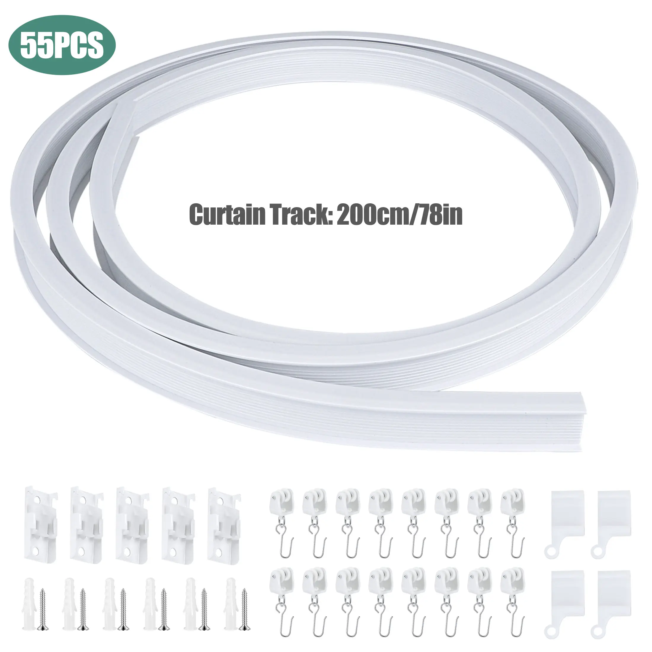 78in (2m) Flexible Curtain Track Kit - Noiseless Rail with Accessories, Bendable Wall/Ceiling Mount, Smooth Glide, for Bay Windows, RVs, Modern Room Decor, Any Room