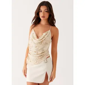 Women Halter Sequin Top Sparkly Cowl Neck Beaded Cami Top Y2k Rhinestone Embellished Backless Camisole