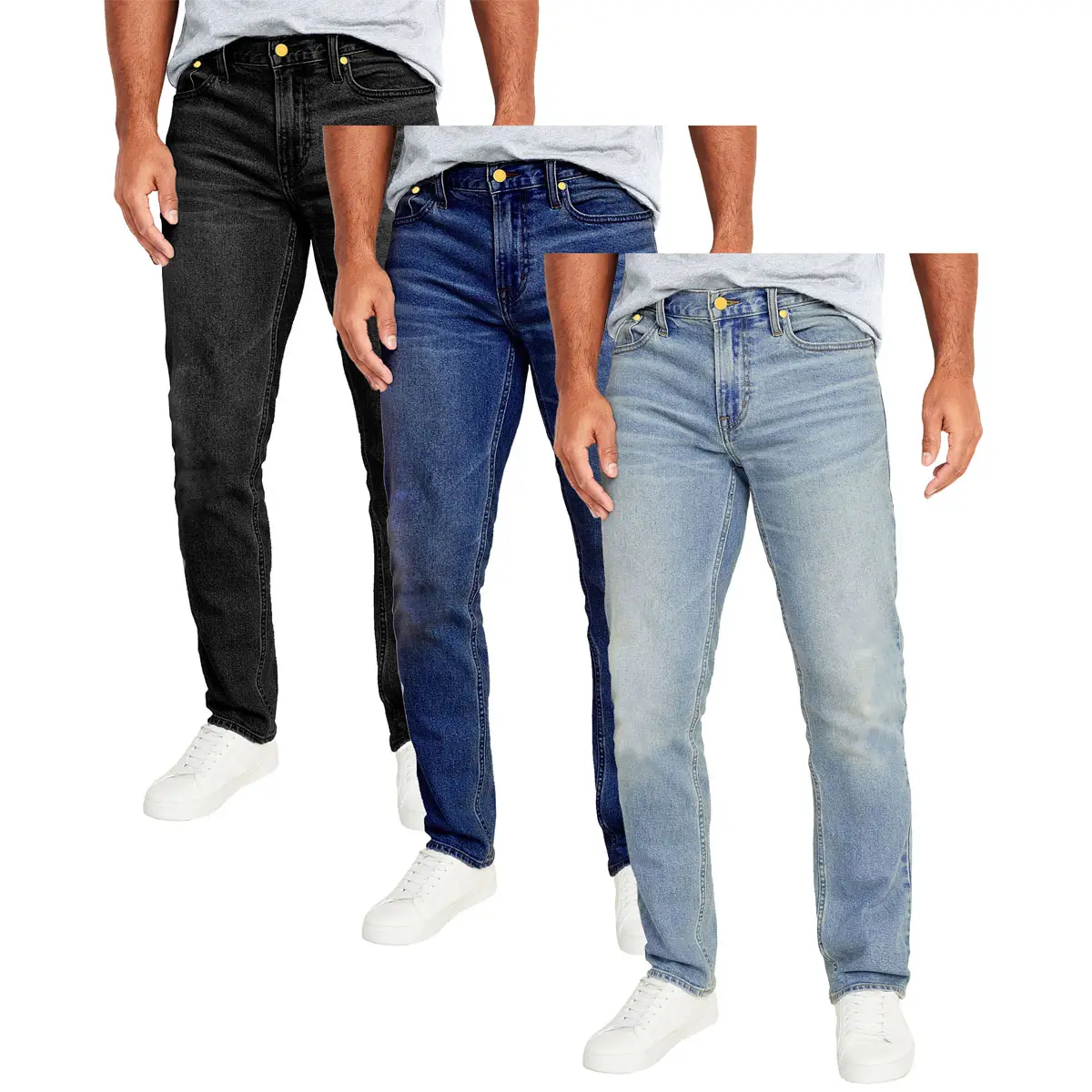 Men's 3-Pack Flex Stretch Slim Straight Jeans with 5 Pockets Denim Fabric Menswear