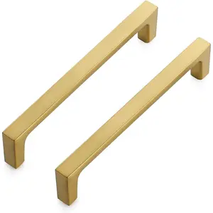 10 Pack Solid 5 Inch Kitchen Square Cabinet Handles Brushed Brass Drawer Pulls Kitchen Cabinet Hardware