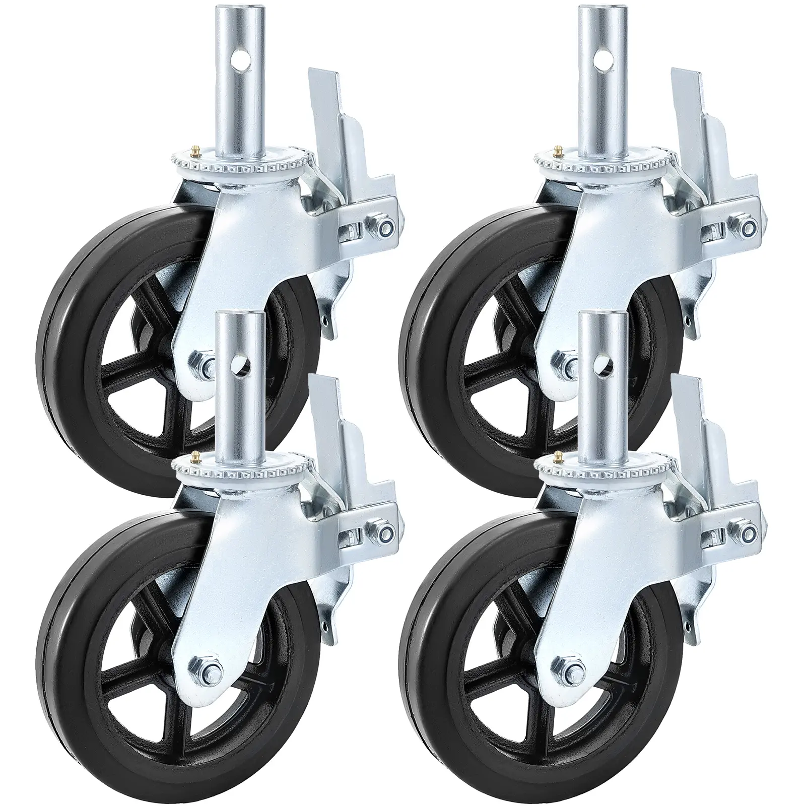 【DealsForYouDays】4 Pack 8" x 2" Heavy Duty Scaffolding Rubber Swivel Caster With Dual Locking 1100LBS Capacity Per Wheel
