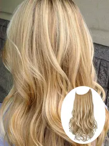Synthetic No Clip Wave Hair Extensions, Natural One Piece Hairpiece, Ombre Blonde False Fish Line Fake Hair Piece, Soft Synthetic Hair, Synthetic Wavy Hair