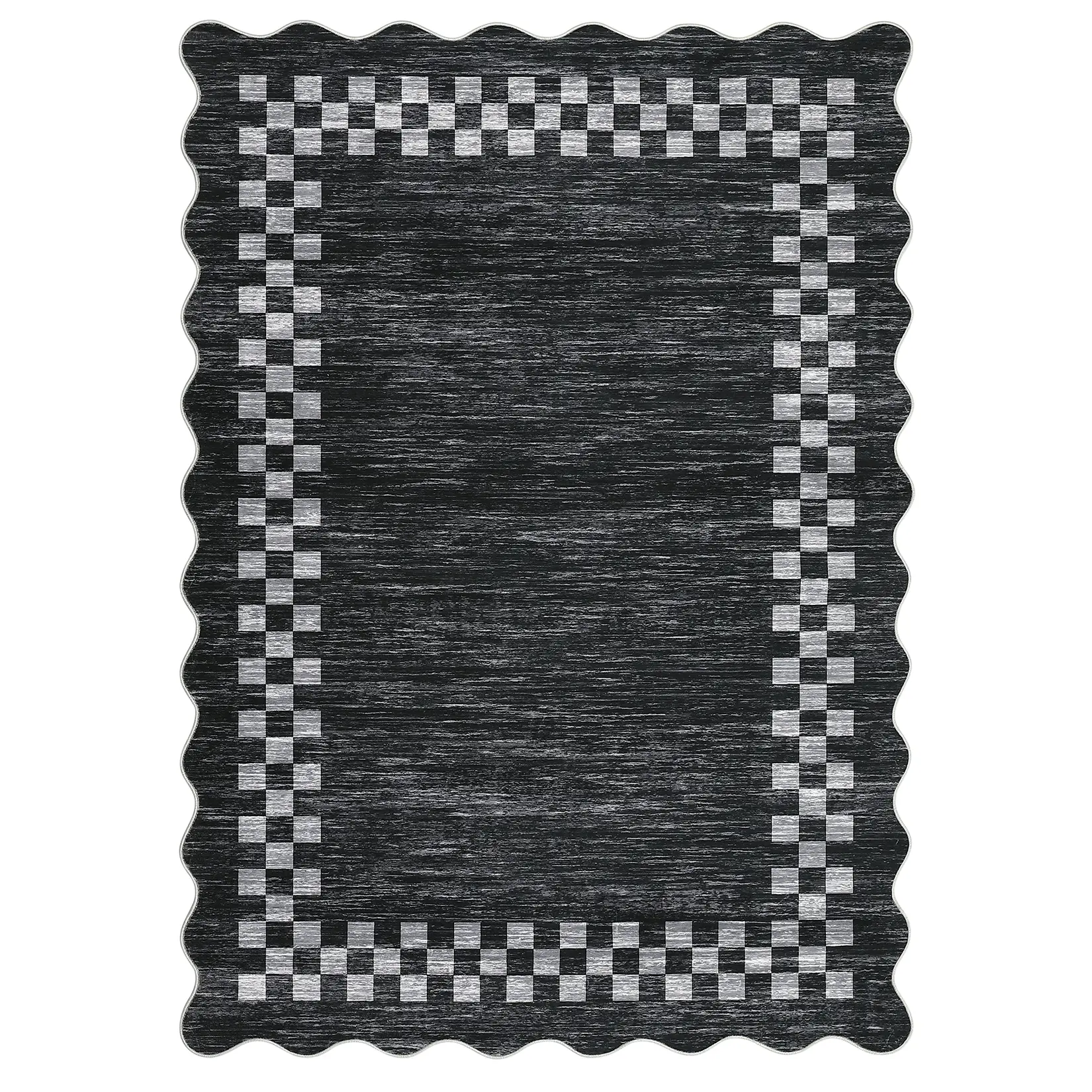 8 x 10 ft Polyester Fiber Dark Grey Rectangular Indoor Area Rug - Geometric Edge, Low Pile Weave, Stain Proof, Modern Geometric Bordered, Machine Washable, Four-Cornered Area Rugs