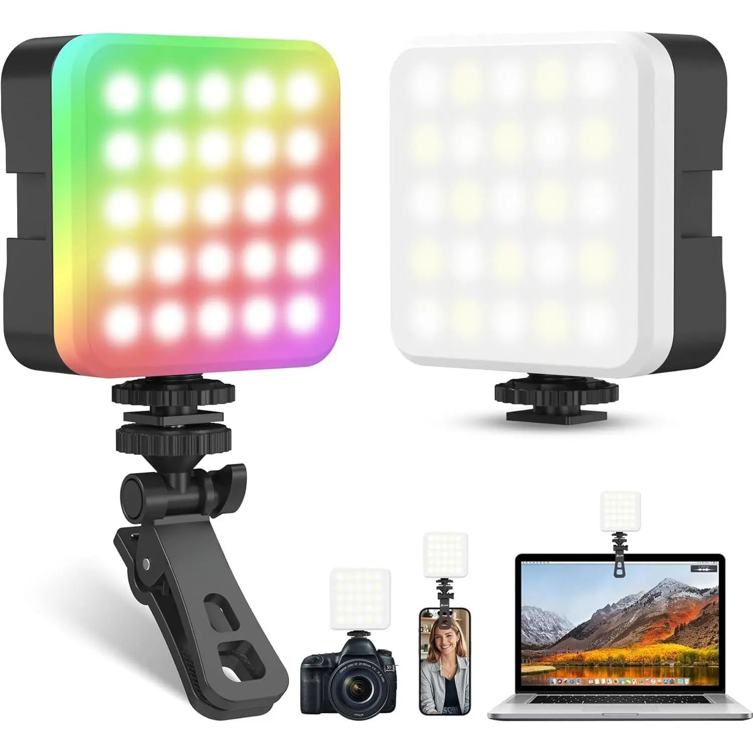 Portable RGB Pocket Light with Clip - Adjustable 3000K-7000K Color Temperature Camera Light, CRI95, Small Video Selfie Light for Tabletop Filming/Selfie/Cell Phone/Photography, Pack of 1