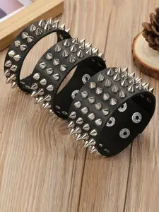 Gothic Punk Rock Style Faux Leather Bracelet with Metal Studs, Adjustable Buckle Closure, Unisex Fashion Accessory for Daily Wear Adjustable Strap Bracelets, Fashion Modern Accessories, Gothic Jewelry, Fashionable Jewelry