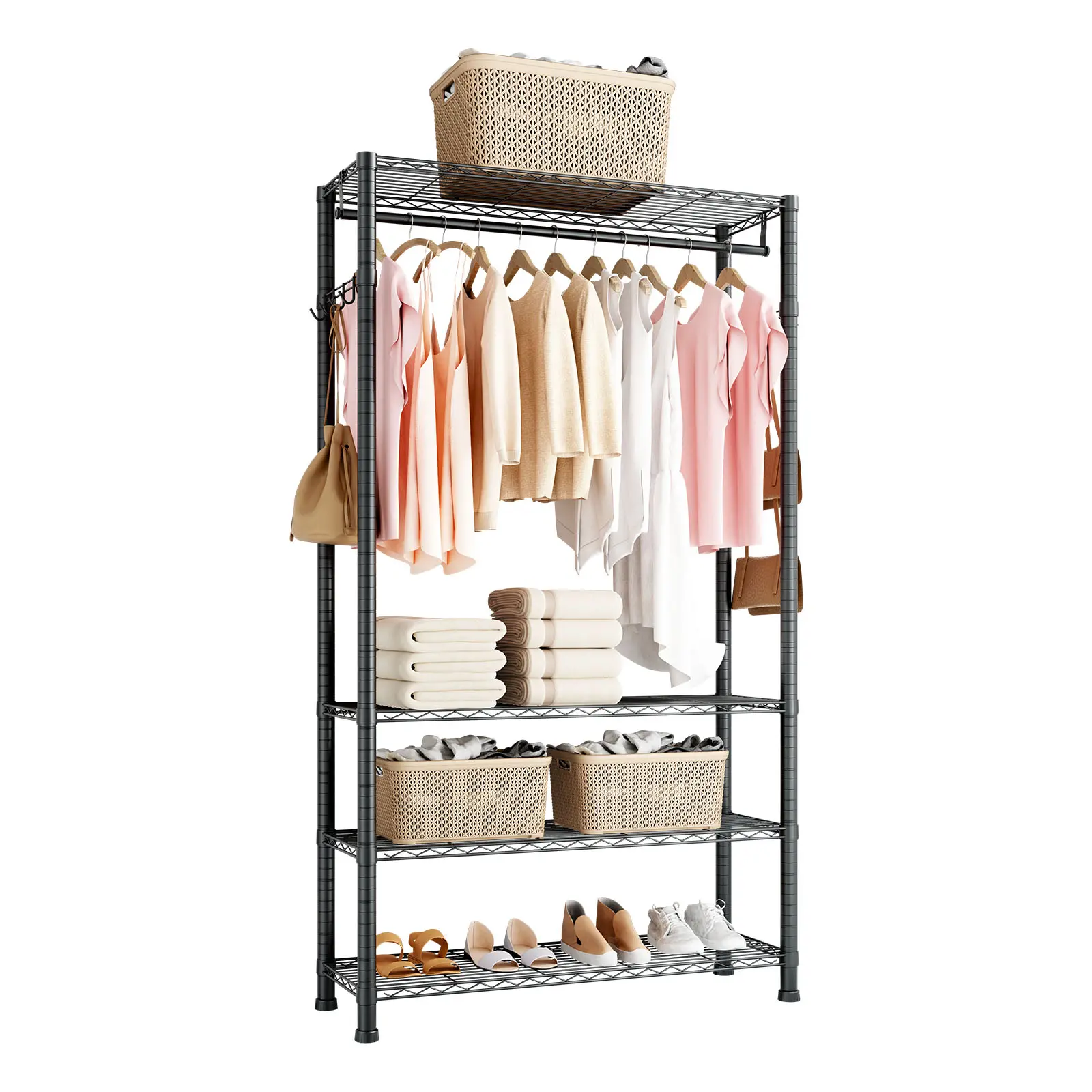 【summerfinds】VEVOR Clothing Garment Rack, Heavy Duty Clothing Garment Rack, 4 Adjustable Tiers Clothing Racks with Carbon Steel, 500 lbs Load Capacity Closet Wardrobe for Bedroom, Clothing Store, Hallway