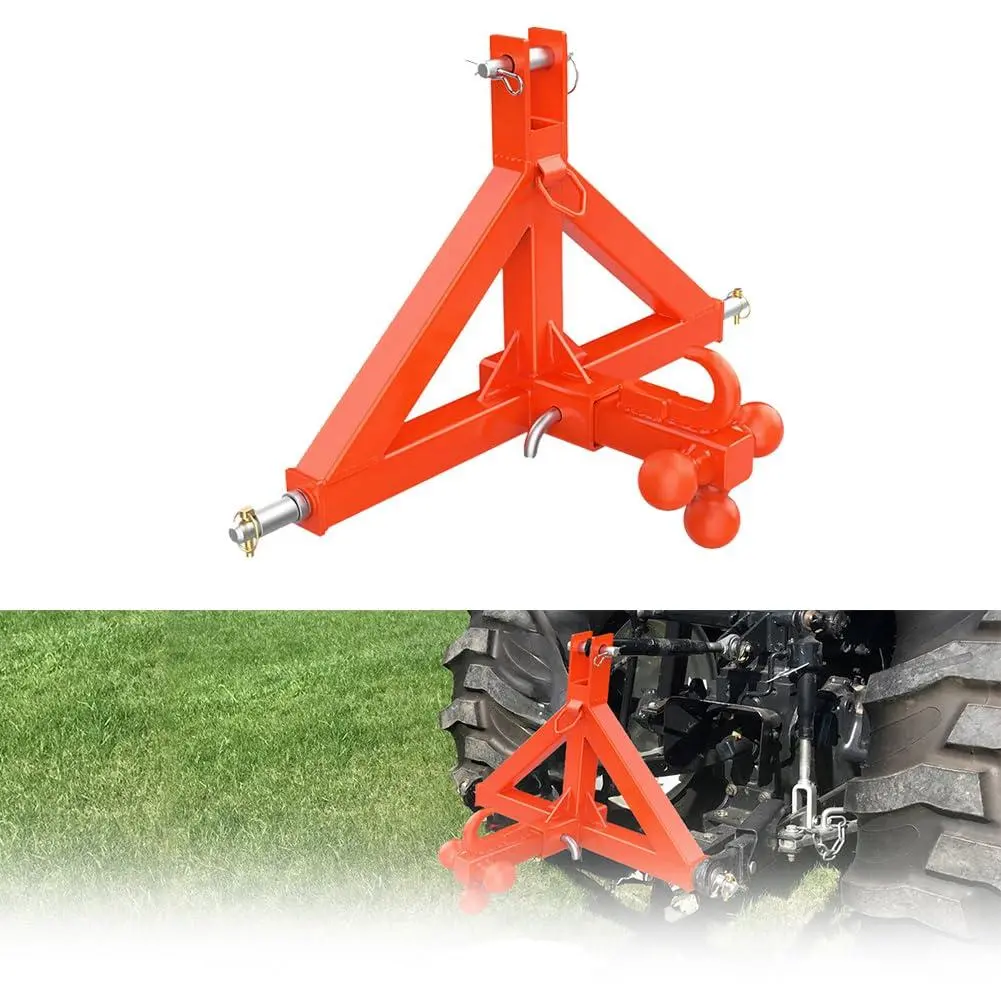 GARVEE Heavy Duty 3-Point Hitch Receiver for Category 1 Tractors, 2-in Receiver, 3-Ball & Hook, Compatible with Kubota, BX, LM25h, WLM Tractors