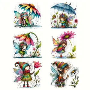 Boho Fairy Iron-On Vinyl Stickers Set, Vibrant Watercolor Floral & Cute Fairy Patterns, DIY T-Shirts, Bags, Hats, Party Decorations