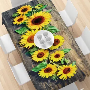 Sunflower Pattern Table Runner, Wood Grain Pattern Tablecloth, Rectangular Tablecloth for Home Kitchen Dining Room Decor, Table Decoration Supplies
