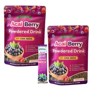 2-Pack Fit Gum Acai Berry Powdered Drink with Chia Seeds | Acai, Strawberry & Cranberry Blend | 4g x 20 Sachets