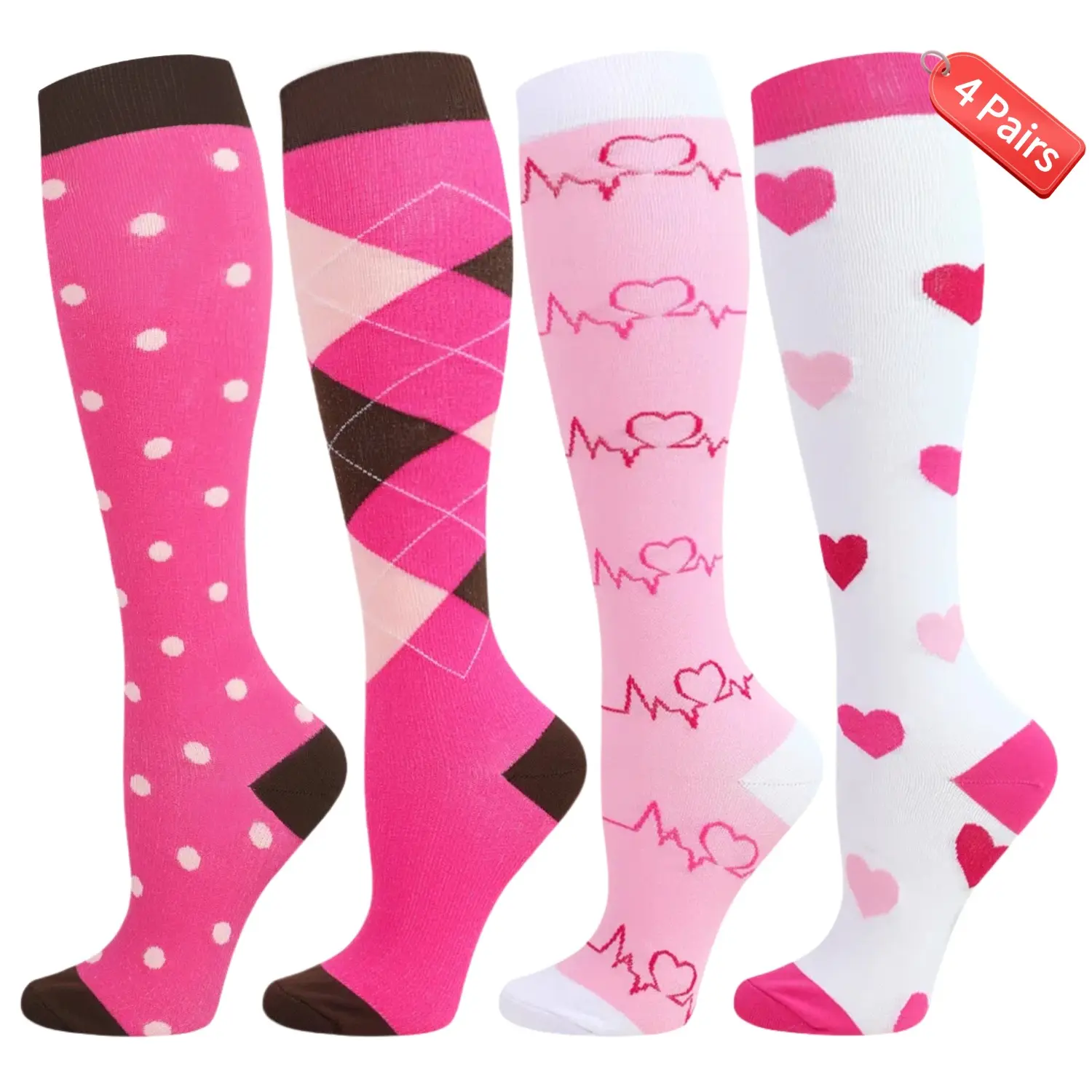 Isunie 4 Pairs Compression Socks for Men & Women, 15-20 mmHg Graduated Compression, Breathable All-Day Support & Everyday Comfort for Nurses, Workers, Travelers & Runners, Live Exclusive, Summer Deal