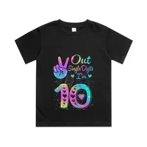 Birthday Single Digits I'm 10th Digits Girls Cotton T-shirt, Graphic Print Round Neck Short Sleeve Casual Tee for Boys Girls