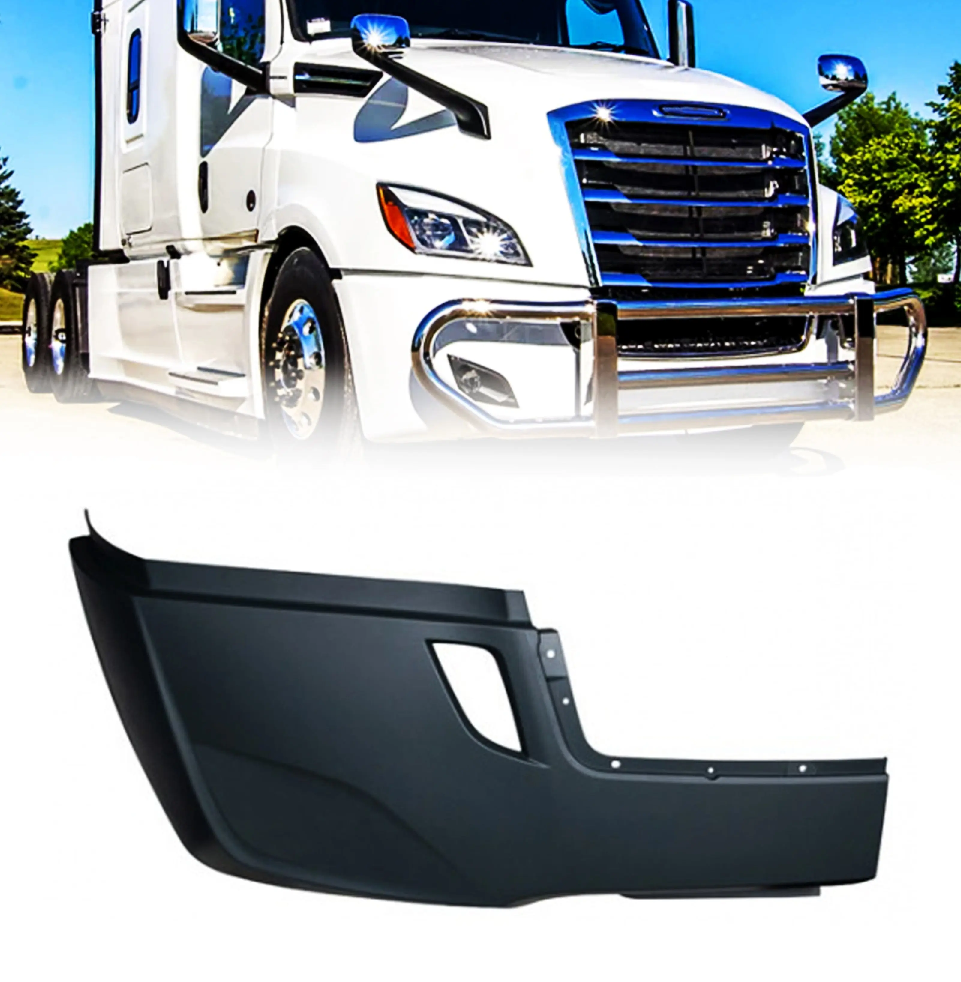 1 x Right Side Corner Bumper Cover - ABS Plastic, Primer Coated, Torque Side with Fog Light Hole, RHD Side for 2018-2024 Freightliner Cascadia Semi Trucks (TR444-R), Automotive, Vehicle