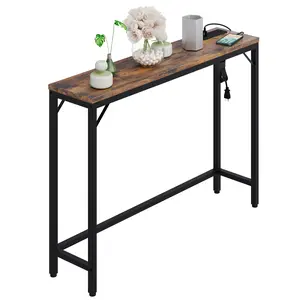 39.4" Modern Narrow Console Table with Integrated Charging Station and Metal Legs – Slim Sofa Side Table for Entryway, Hallway, or Behind Couch – 110 lb Capacity, Easy Assembly
