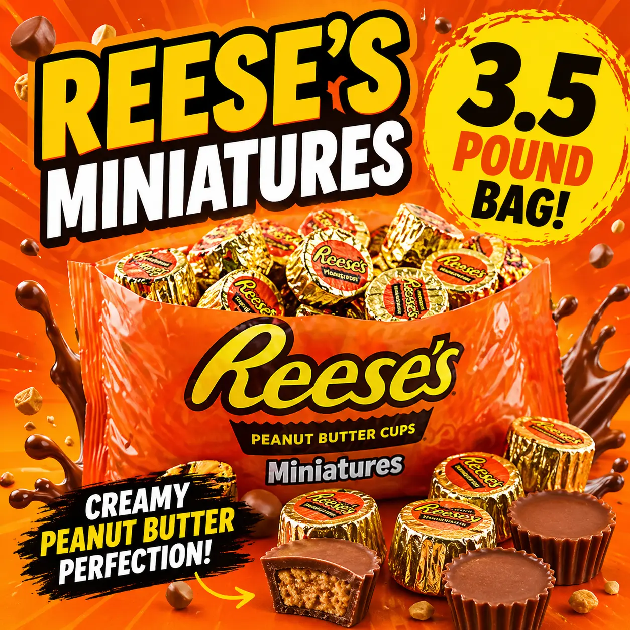 Reese's Peanut Butter Cups Miniatures 3.5 lb Bulk Bag  Individually Wrapped Mini Chocolate Candy | Bulk Party, Halloween & Office Treats