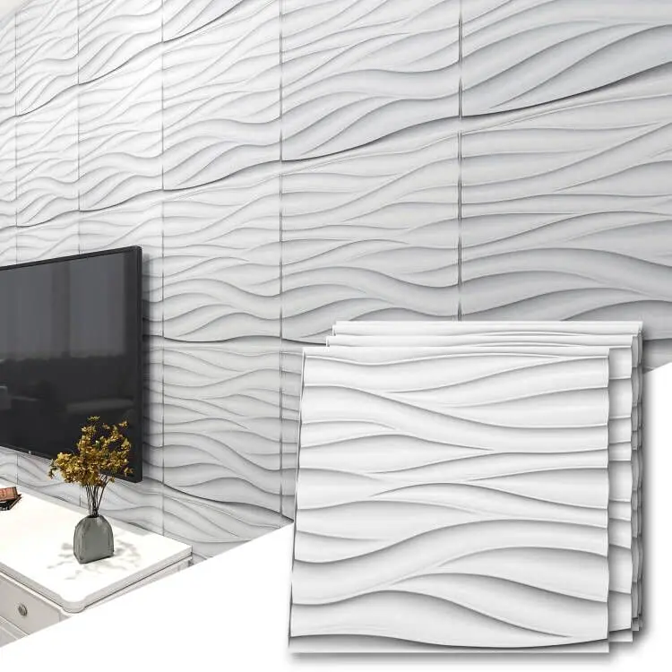 Art3d Wave Design PVC 3D Wall Panels - Bedroom Wall Panels, Pack of 12, 19.7in x 19.7in, 32 Sq.ft/Case, Sound-Absorbing Textured Wallpaper Decor, Textured Wall Paper