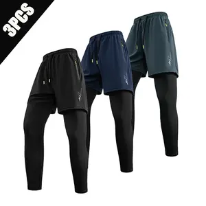 Men’s 2‑in‑1 quick‑dry breathable elastic running pants with an elastic waistband, built‑in phone pocket and towel loop, breathable comfort quick‑dry fabric for all seasons—perfect for outdoor running, gym workouts, and other outdoor activities.