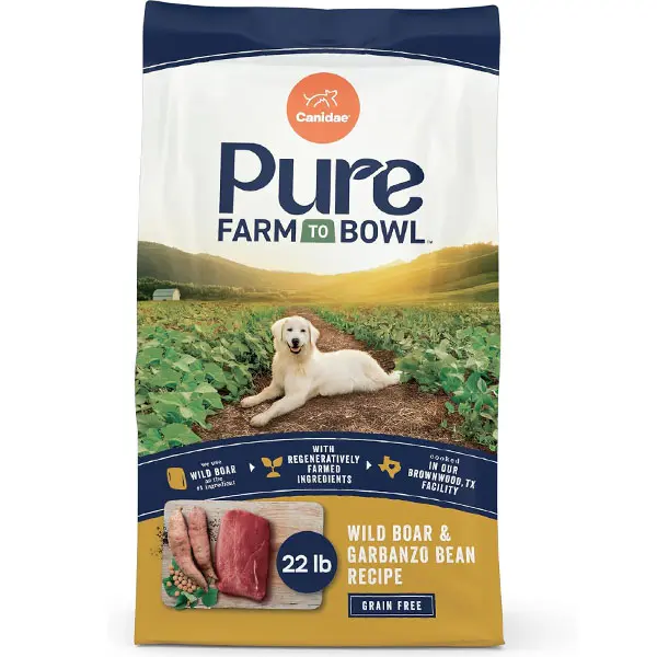 Canidae Pure Farm to Bowl Wild Boar & Garbanzo Bean, Grain-Free Dry Dog Food, Adult, 22lb