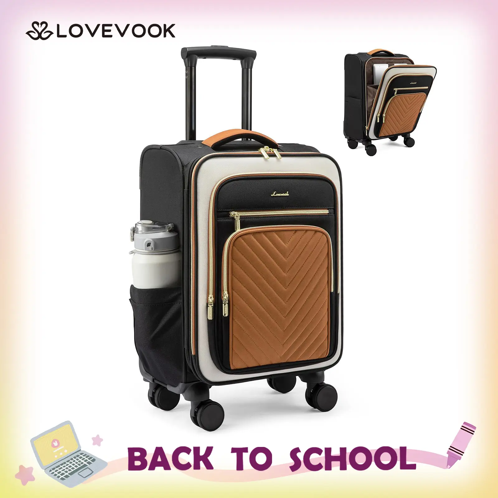 LOVEVOOK Carry-On Luggage 22x14x9inches Airline Approved,20-inch Wheeled Carry-On Luggage, Soft-Sided Rolling Luggage, Multiple Compartments, Side Pockets for Bottles,With TSA Lock,Unisex,Lightweight Travel Luggage for Short Trips,TikTokShopBackToSchool