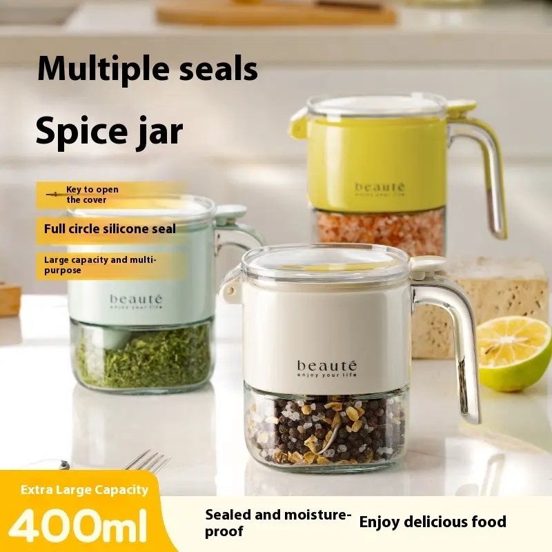 Luxury Press-Type Kitchen Seasoning Boxes, Airtight Moisture-Proof Large-Capacity Kitchen Utensils for Monosodium Glutamate & Other Condiments