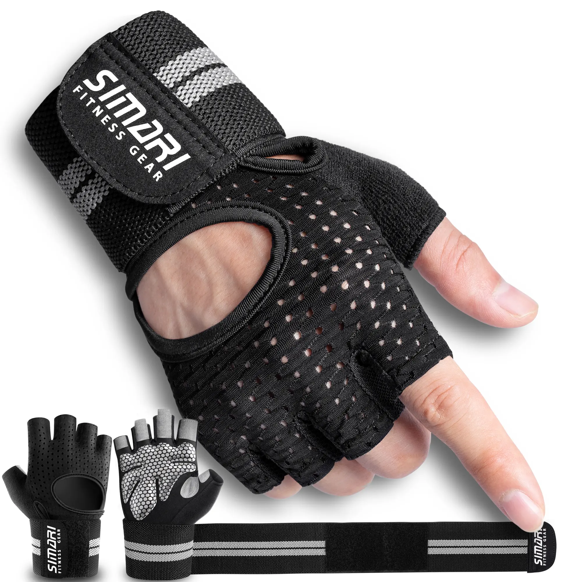 Gym Gloves, Half-Finger Breathable Workout Gloves for Men Women, Padded Weight Lifting Gloves with Wrist Wraps Support, Full Palm Protection, Gym Training SG902 Hand Protector