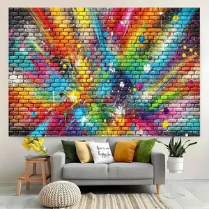 1pc Colorful Graffiti Brick Wall Tapestry, Polyester Party Banner, No Power Needed, Aesthetic Hanging Decor for Bedroom, Living Room, Office, Multipurpose Holiday Backdrop for Birthdays, Anniversaries, Graduations, Weddings, Home Decor, Gar
