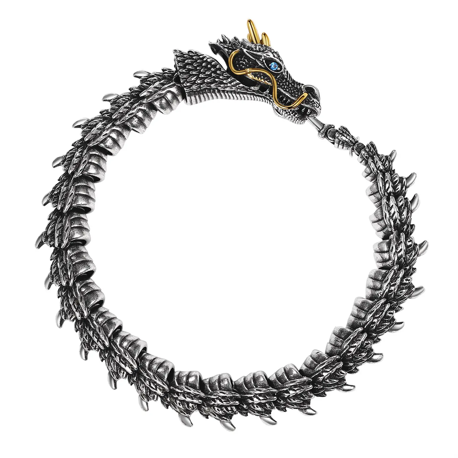 OIDEA Men's Viking Bracelet, Stainless Steel Ouroboros Dragon Snake Design with Scale Texture, Hypoallergenic Punk Costume Jewelry, Men's Accessories, Dragon Bite, Flexible Wrap, Punk Hip Hop, Edgy Bracelets & Bangles, Snake Design Bracelets & Bangles