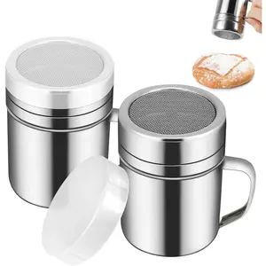 2 count Powdered Sugar Shaker Duster with Handle, Stainless Steel Fine Mesh Shaker  Cans with Plastic Lid, Sifter Dredge Shaker for  Sugar Cinnamon Cocoa Pepper Coffee Flour Salt (6oz)