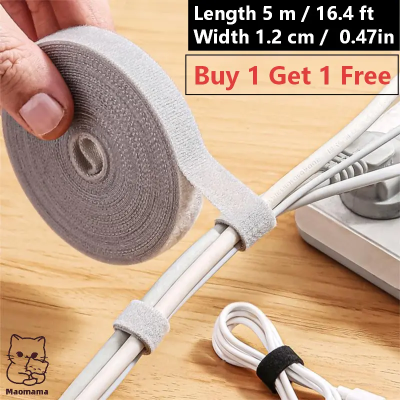 Double Sided Hook & Loop Tape Roll - No Adhesive, 16.4Ft x 0.5In Adjustable Cut-to-Length Straps, Reusability for Cable Management, Household Organization