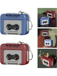 Retro Tape Recorder Keychain - 1 Piece Mini, Compact Size Vintage Cassette Player Charm PVC Audio-Themed Keyring Novelty Music Box Pendant Small Gift Item Non-Metallic Key Chain Gifts For Women Stocking Stuffers