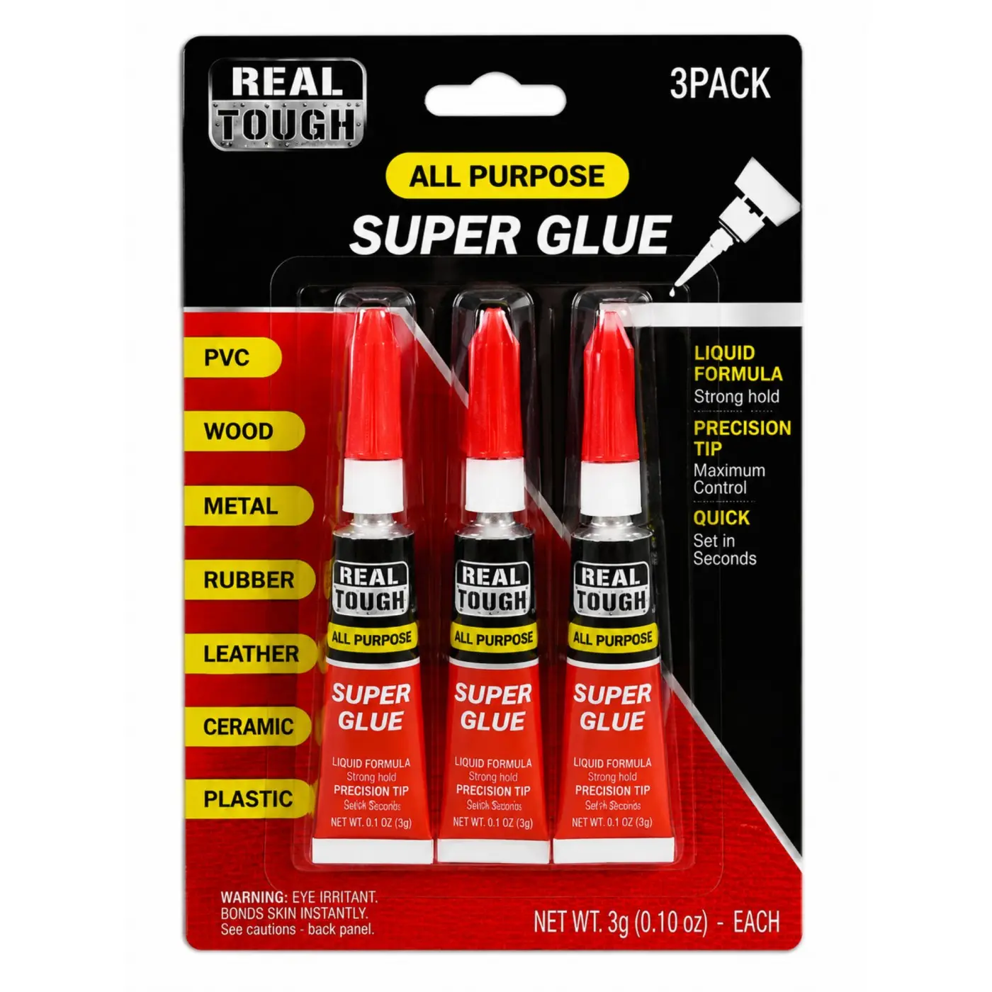 Real Tough Super Glue 3 Pack All Purpose Adhesive 3g Each Precision Tip