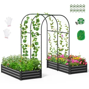 Lilypelle 3 in 1 Raised Garden Bed with Tall Arch Trellis for Climbing Plants, Galvanized Planter Box Outdoor for Gardening, Vegetables, Flower