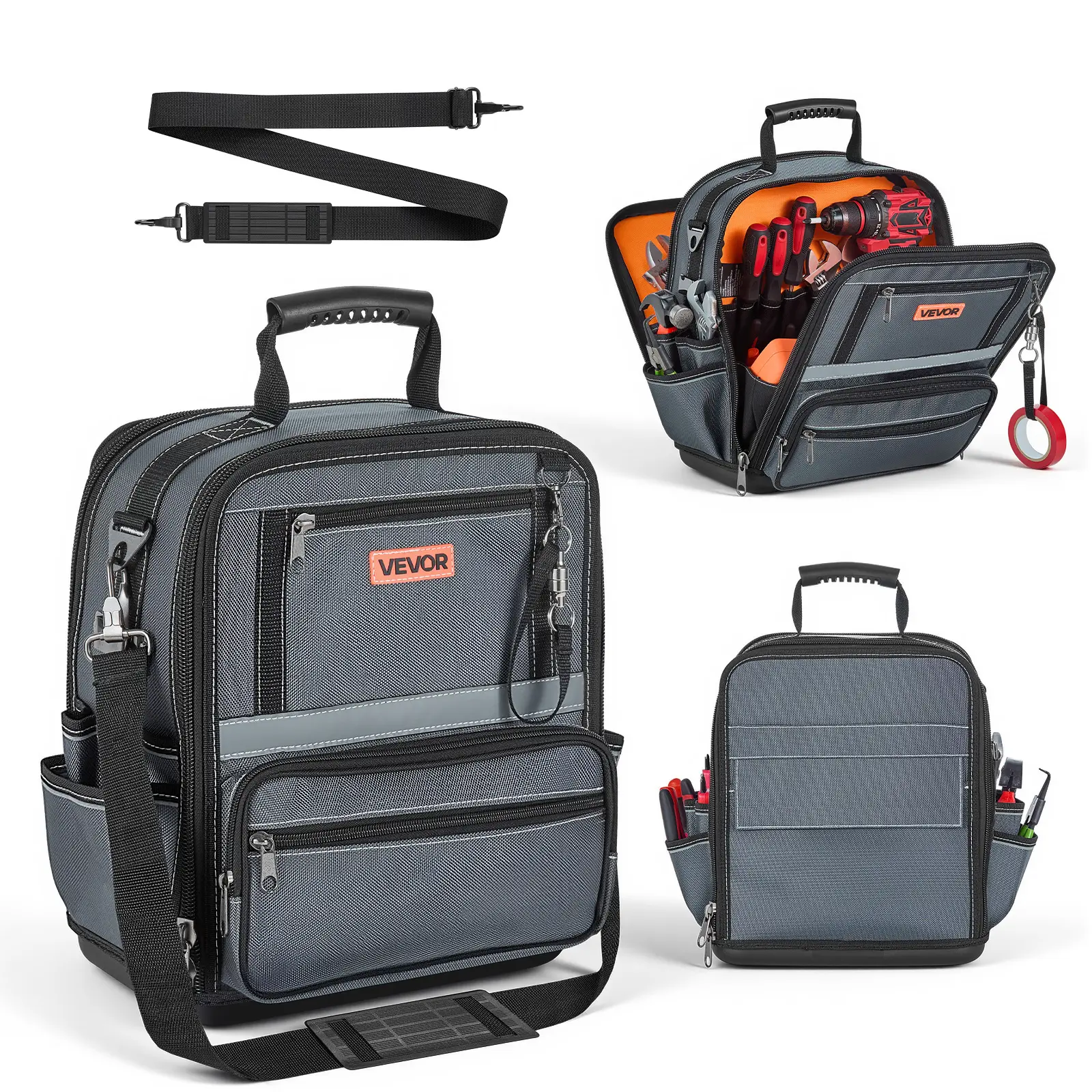 【summerfinds】VEVOR Tool Bag - 13.2 in, 34-Pocket Portable Tool Box Organizer Storage Work Bag with Hard Plastic Base, Large Zipper, Adjustable Shoulder Strap, for Men, Fathers Day Gift, Work Bags