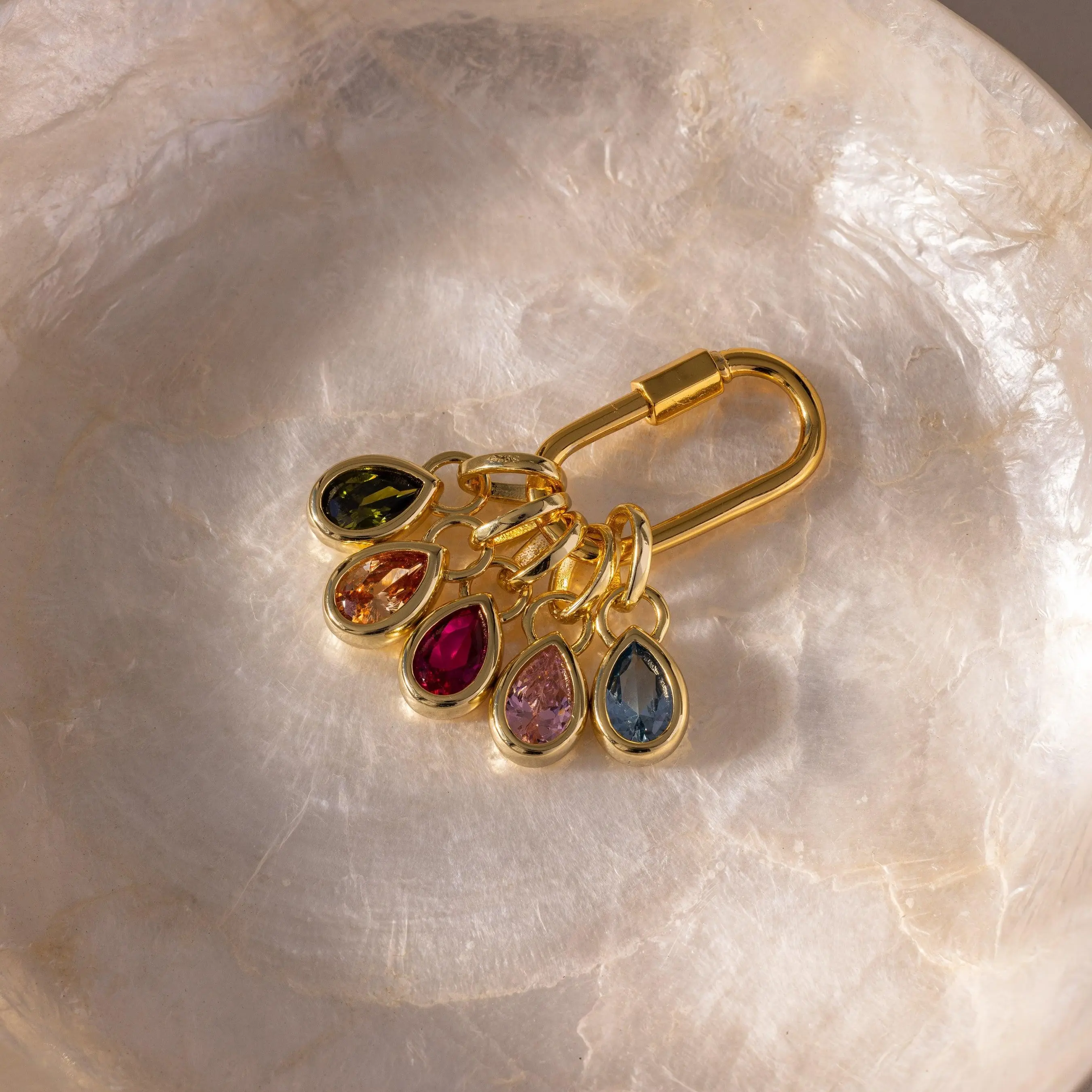 Teardrop Birthstone Charm by Caitlyn Minimalist - 18K Gold Plated Bezel Gemstone Charm for Necklace - Custom Cubic Zirconia Bracelet Charms - Personalized Jewelry - Birthday Gift for Best Friend