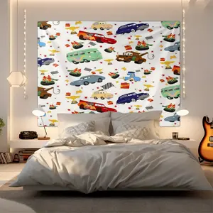Kids Cars Tapestry - Lightning McQueen & Friends Cartoon Wall Hanging,Retro Race Car Print Tapestries for Boys Bedroom,Kids Playroom & Living Room Decor,Fun Nostalgic Car Themed Wall Tapestry