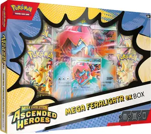 TCG Mega Evolution-Ascended Heroes Mega Feraligatr ex Box - 1 Foil Promo Card, 1 Oversize Lenticular Card, 4 Booster Packs