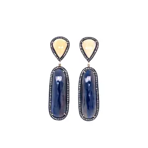 Sapphire Pave Diamond Double Drop Earrings